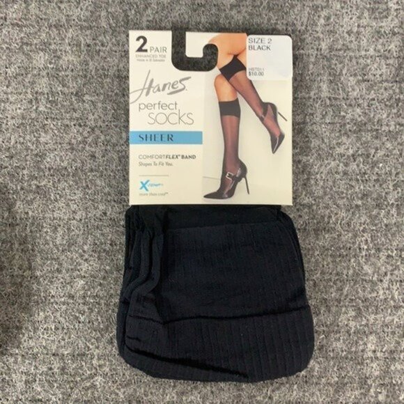 Hanes Perfect Socks Sheer Size 2 Black Enhanced Toe Comfort Flex Band 6 Pairs - Picture 3 of 12